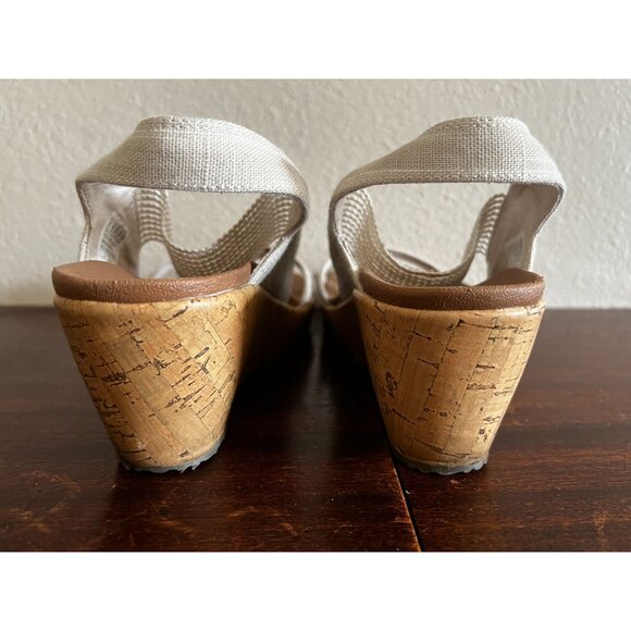 Skechers Wedge Sandals Beverlee Sz 9 Beige Stretch Straps Open Toe - Picture 6 of 10